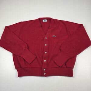 Vintage Izod Lacoste Cardigan Sweater Mens Large Red Orlon Acrylic Croc 80s